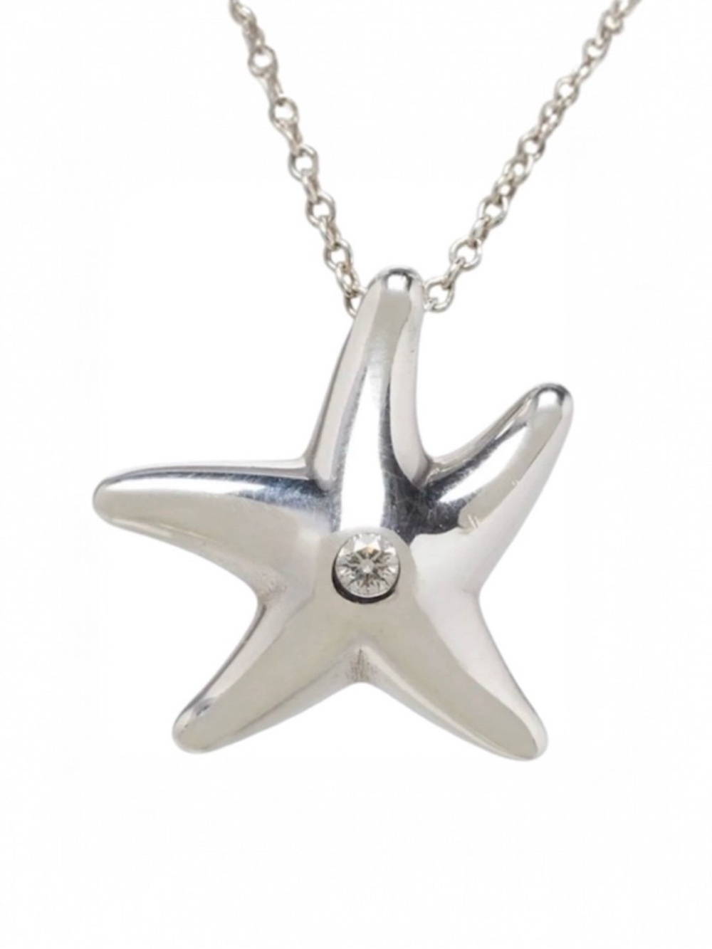 Tiffany & Co. Diamond Sterling Silver Starfish Necklace - rare 20” length